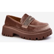  women`s velour loafers with embellishment, brown wendreda