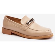 women`s loafers made of eco leather with a chain, beige nohlies