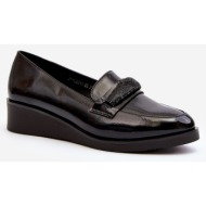  women`s patent leather shoes loafers black polike