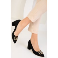  soho women`s black suede-gold classic heeled shoes 18438