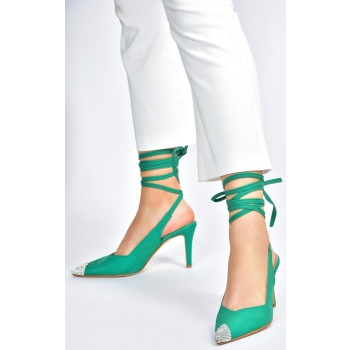 fox shoes green satin fabric pointed σε προσφορά