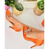 fox shoes women`s stilettos in orange satin fabric and stones