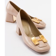  luvishoes elois women`s beige-gold buckle heeled shoes