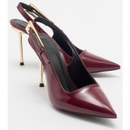  luvishoes labin women`s burgundy patent leather buckled high heeled shoes