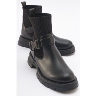  luvishoes valon black women`s boots with buckle knitwear and detail.