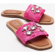  luvishoes norve women`s pink straw stone slippers