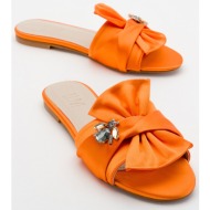  luvishoes t01 orange women`s satin slippers with stones