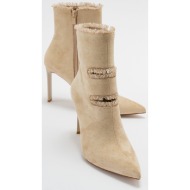  luvishoes barle women`s beige suede heeled boots.