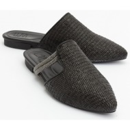  luvishoes pesa black women`s slippers with straw stones