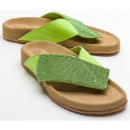  luvishoes been women`s green stone leather flip flops