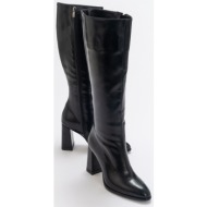  luvishoes decer women`s black skin heeled boots.