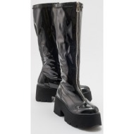  luvishoes amaronte black patent leather thick sole women`s boots