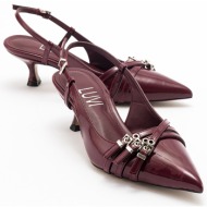  luvishoes woss burgundy patent leather belt detail women`s heeled shoes