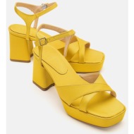  luvishoes minius yellow satin women`s heeled shoes