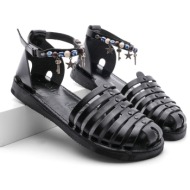  marjin women`s daily sandals with genuine leather eva sole demes black