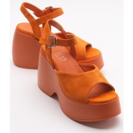  luvishoes abbon women`s orange suede genuine leather wedge heel sandals