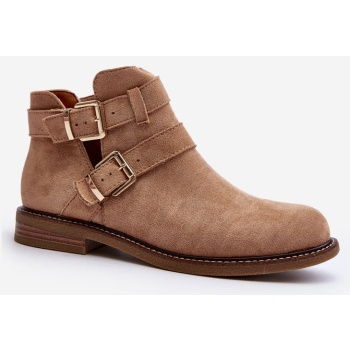 women`s flat boots with straps beige σε προσφορά