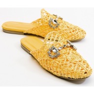  luvishoes noble women`s slippers from genuine leather with yellow knitted stones.