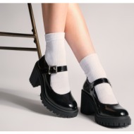  marjin women`s thick heel band classic heel shoes zuten black patent leather