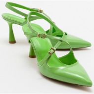  luvishoes pistachio green patent leather women`s pointed toe thin heeled shoes