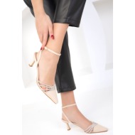  soho women`s beige matte satin classic heeled shoes 18842