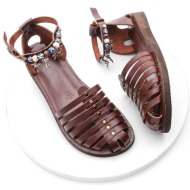  marjin women`s genuine leather eva sole daily sandals demes red brown