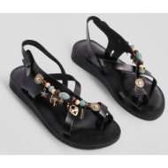  marjin women`s genuine leather accessory eva sole flip-flops daily sandals devila black
