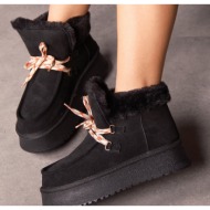 luvishoes blaus black suede shearling thick sole women`s sports boots