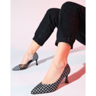  luvishoes chevy women`s black and white patterned transparent heeled shoes