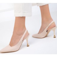 soho women`s beige matte satin classic heeled shoes 18853