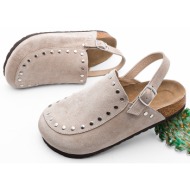  marjin women`s genuine leather eva sole closed front stapled daily sandals bolve beige