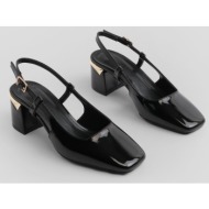  marjin women`s chunky heel open back scarf classic heel shoes licai black patent leather