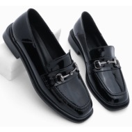  marjin women`s loafer loafer shoes flat toe buckled casual shoes races black patent leather