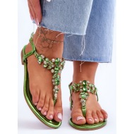  women`s sandals flip-flops with rhinestones green lenisa