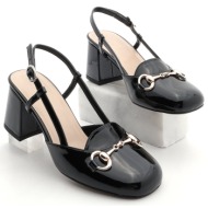  marjin women`s chunky heel buckled open back classic heel shoes mirka black patent leather