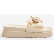  women`s beige slippers with bow and teddy bear katterina