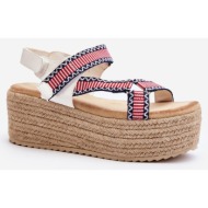  women`s sandals with a braided solid sole, white luminea
