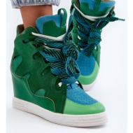  women`s wedge sneakers green leoppa