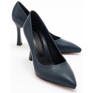  luvishoes forest women`s navy blue skin heeled shoes