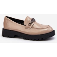  women`s patent leather loafers with flat heels, beige ezoma