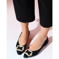  luvishoes ghent black skin pearl stone women`s flat shoes
