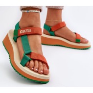  women`s big star platform and wedge sandals - green-orange