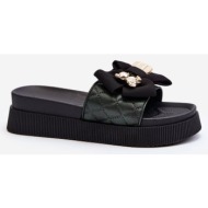  women`s black slippers with bow and teddy bear katterina