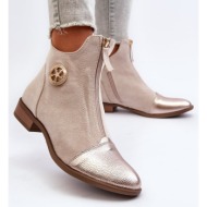  women`s flat boots with zipper, beige loratie