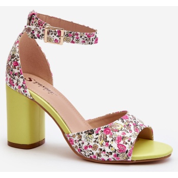 yellow floral high-heeled sandals