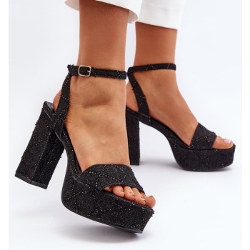 black acrana high heeled denim sandals σε προσφορά