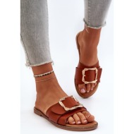  women`s slippers with belt and buckle camel opahiri