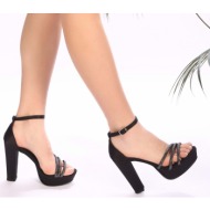  shoeberry women`s adamas black satin stones platform heeled shoes
