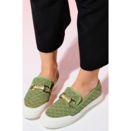  luvishoes marrakesh green denim buckled women`s loafer shoes