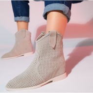  luvishoes loivos women`s beige suede genuine leather perforated hidden heel summer boots